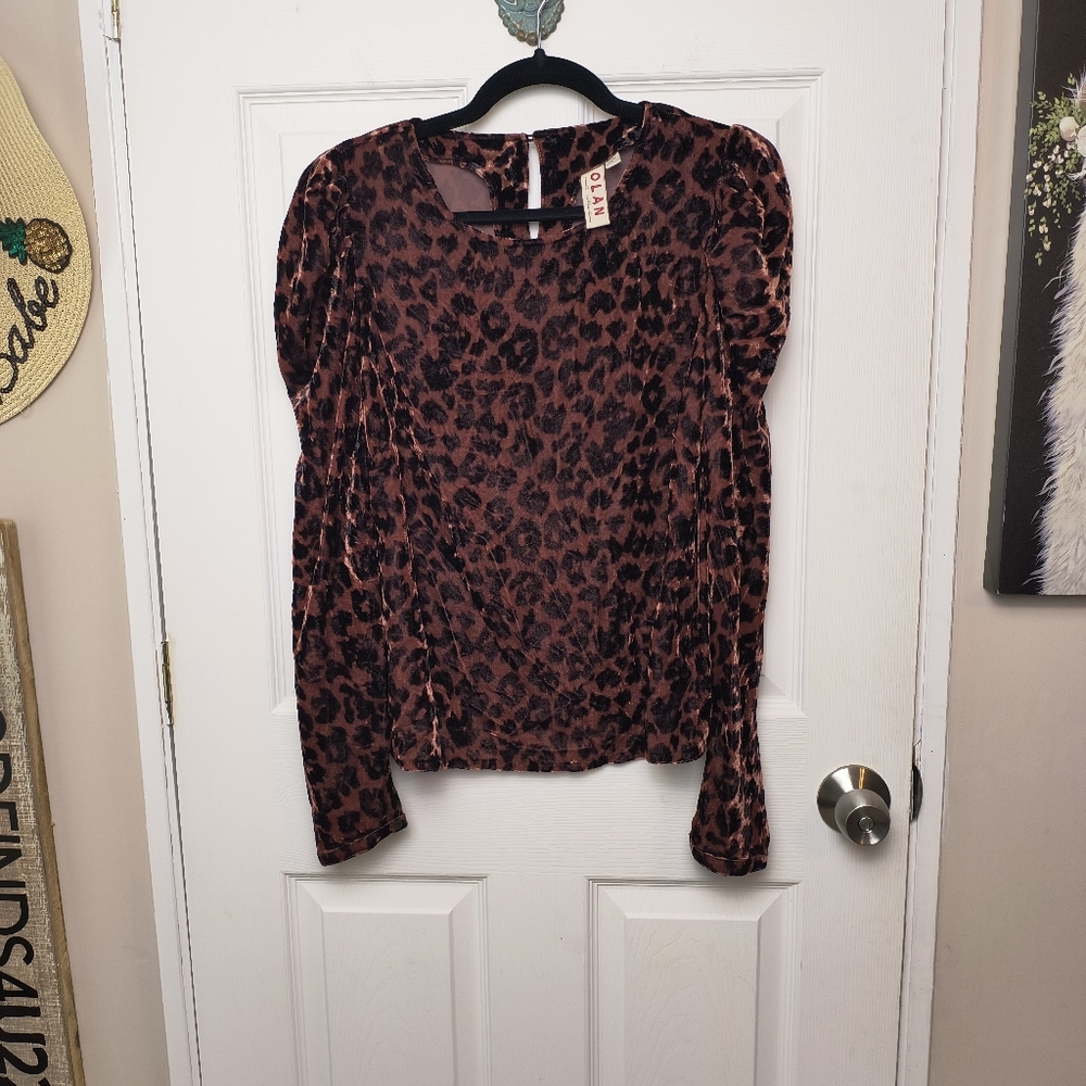Anthropologie Leopard Print Blouse - Red and Black